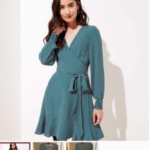 Loft Green Polka Dot Wrap Dress